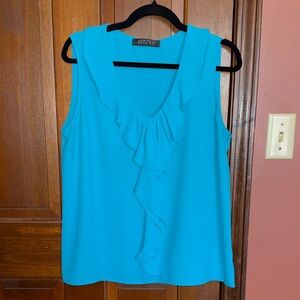 Kasper Sleeveless Aqua Ruffle Blouse